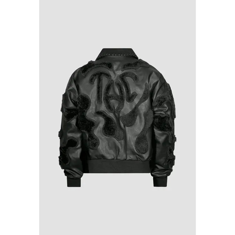 Faux Fur Vegan Leather Camouflage Jacket Black