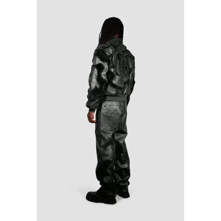 Faux Fur Vegan Leather Camouflage Jacket Black