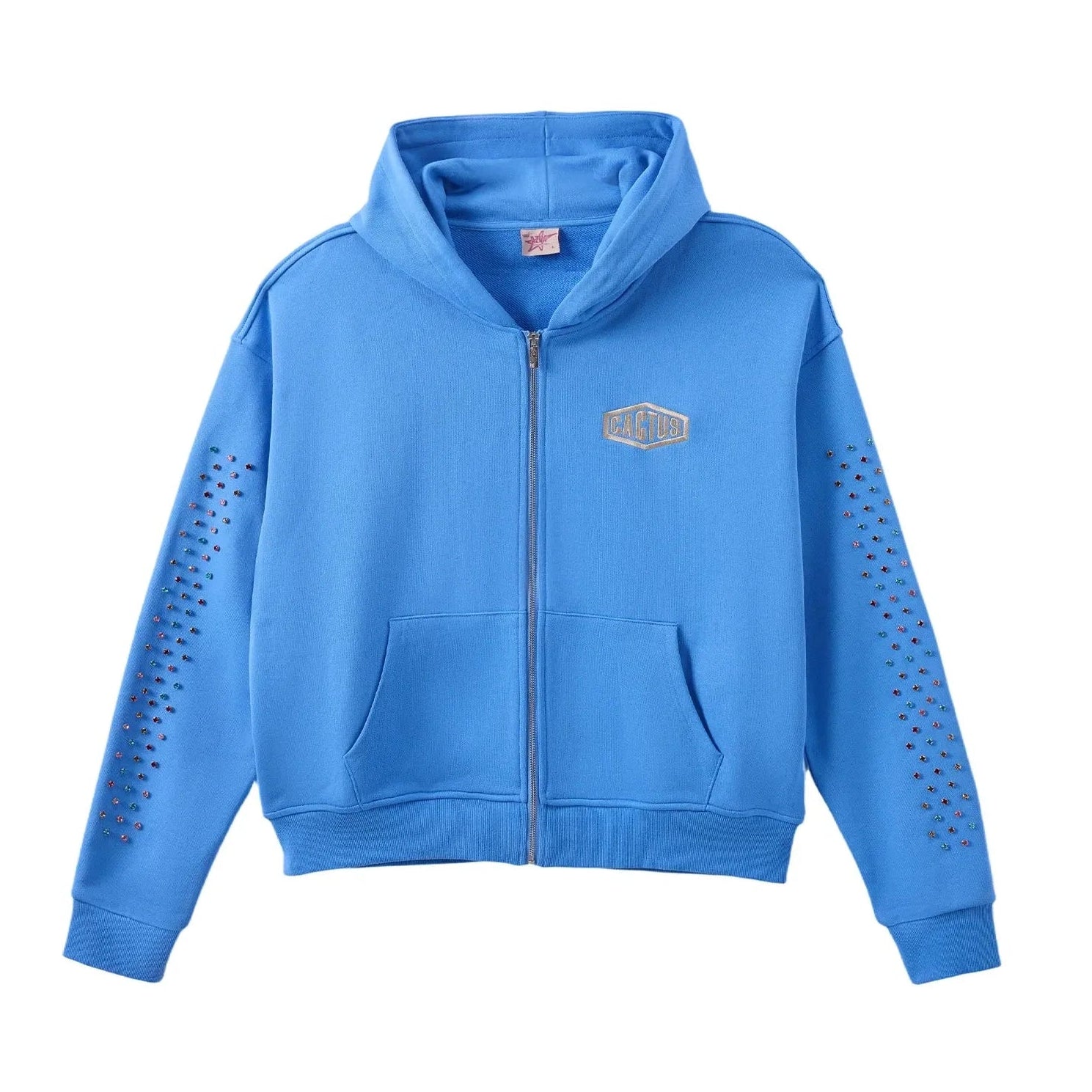 Azva Crystal Cactus Zip-Up Hoodie Baby Blue