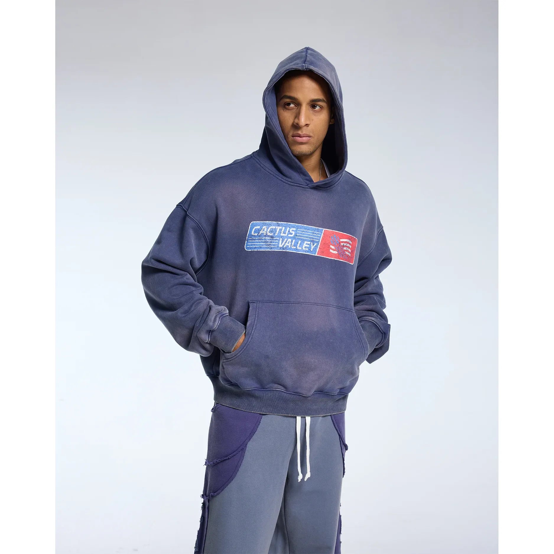 Azva Pit Stop Hoodie Navy Blue Washed
