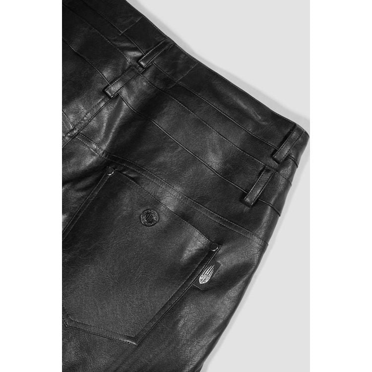 Faux Fur Vegan Leather Double Jeans Black