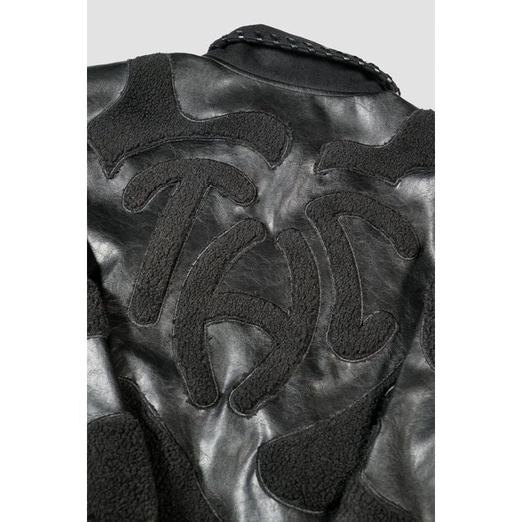 Faux Fur Vegan Leather Camouflage Jacket Black