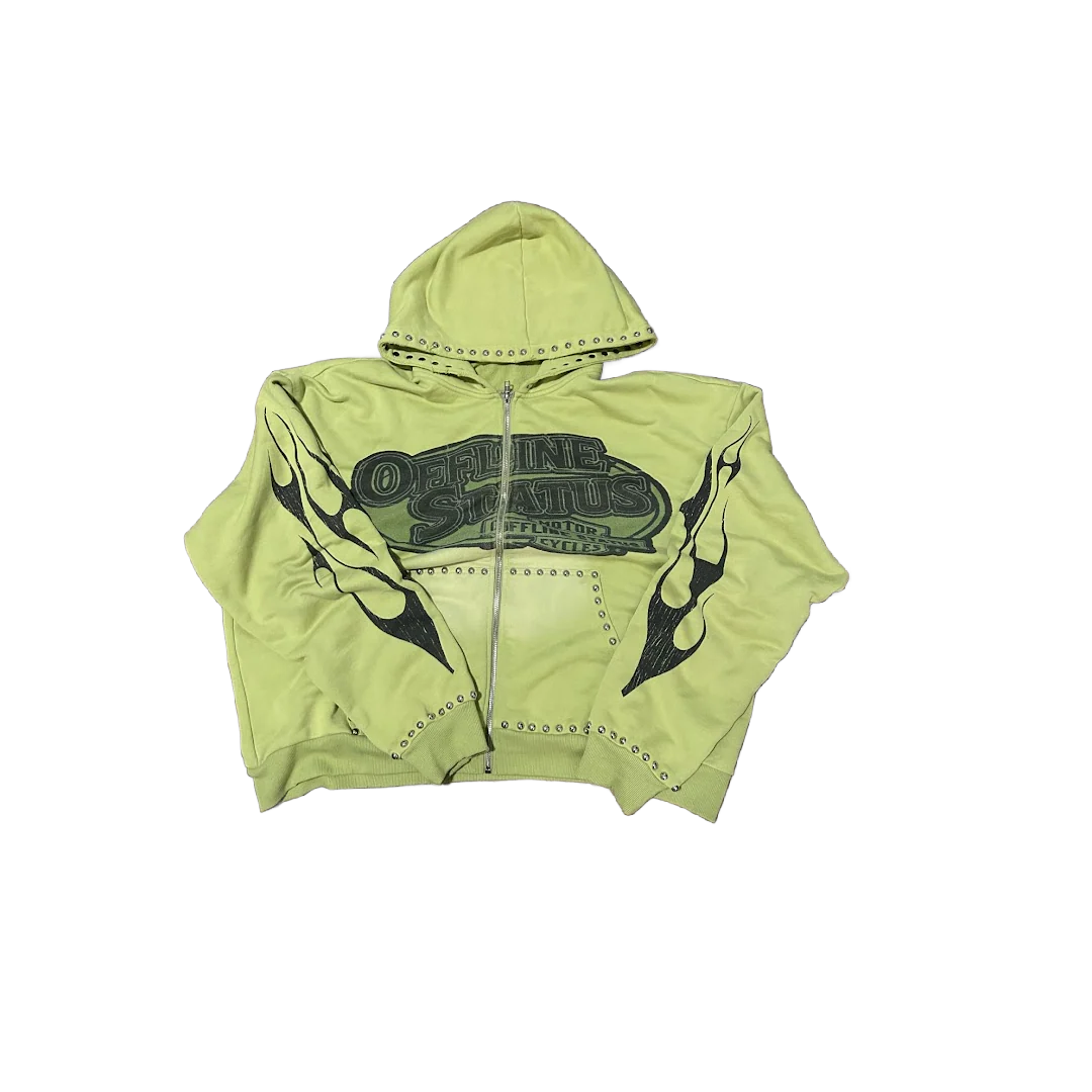 Offline Status Zip Up Hoodie Green