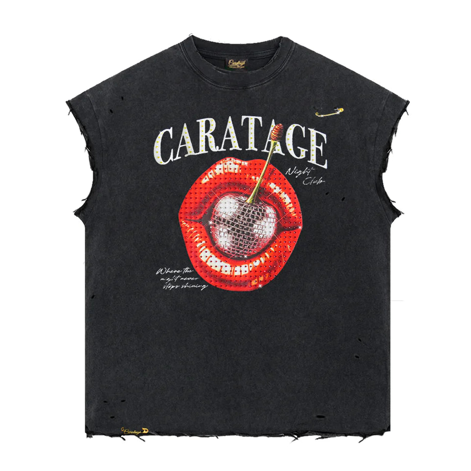 Caratage Night Club' Premium Cotton Sleeveless T-Shirt Black