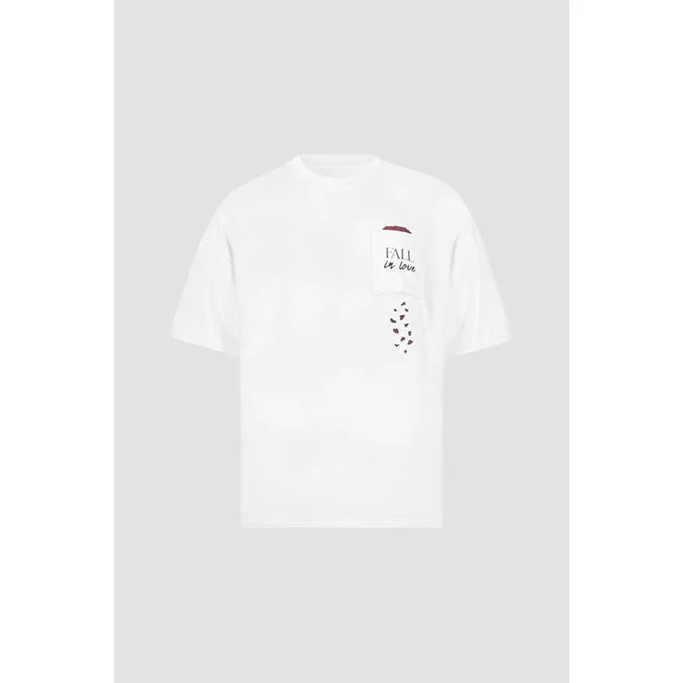 Fall In Love Oversized Pocket Tee White