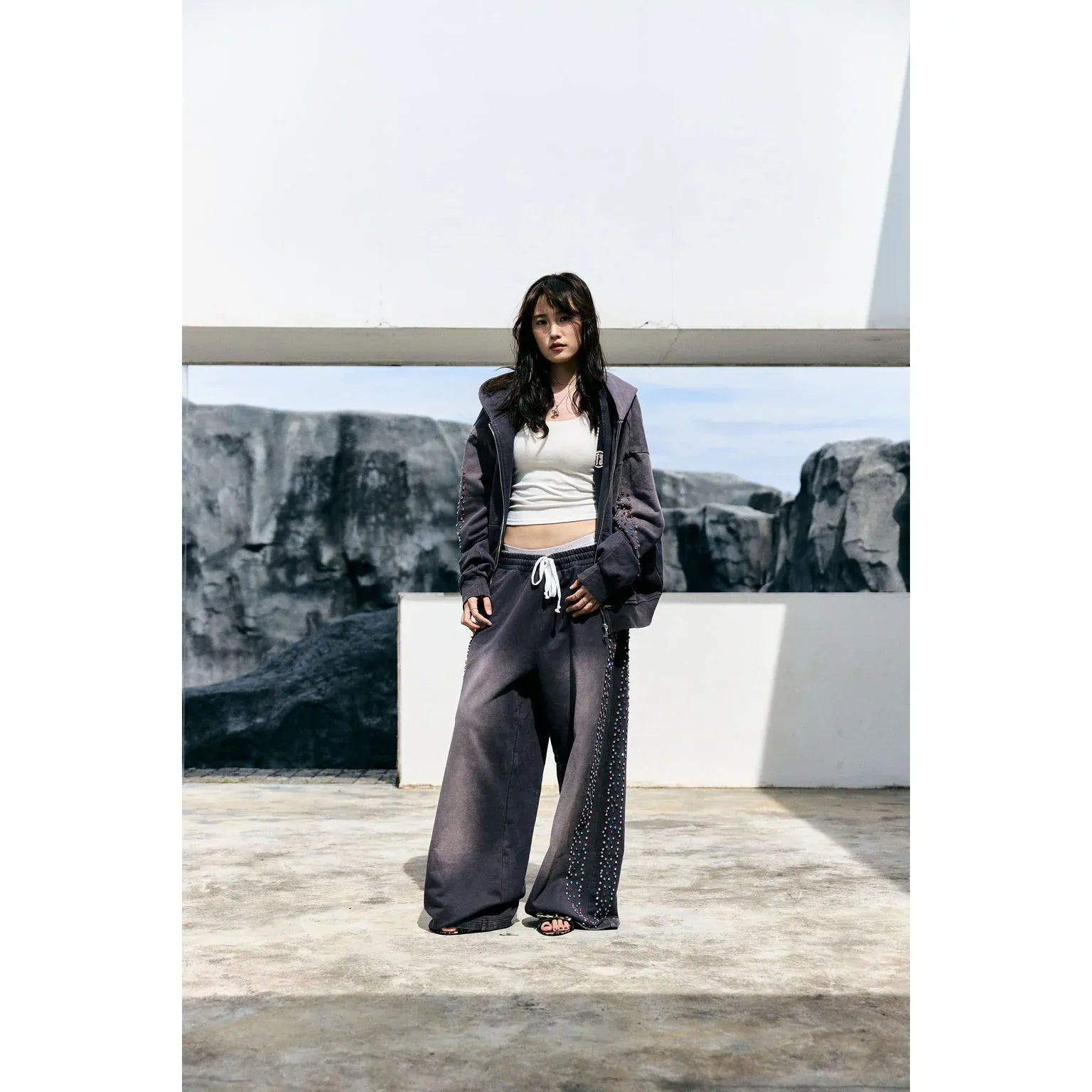 CRYSTAL CACTUS ZIP HOODIE - VINTAGE BLACK