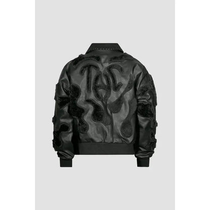 Faux Fur Vegan Leather Camouflage Jacket Black