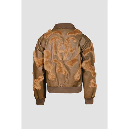 Faux Fur Vegan Leather Camouflage Jacket Brown