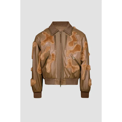 Faux Fur Vegan Leather Camouflage Jacket Brown