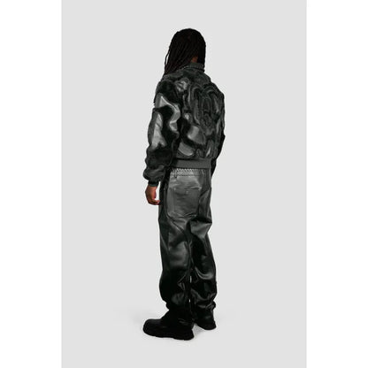 Faux Fur Vegan Leather Camouflage Jacket Black