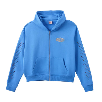 Azva Crystal Cactus Zip-Up Hoodie Baby Blue