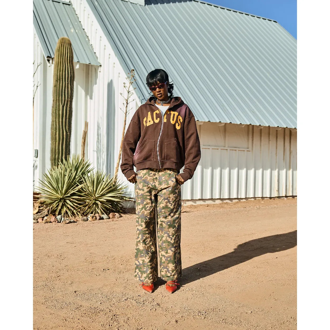 Crooked Cactus Zip Hoodie Brown