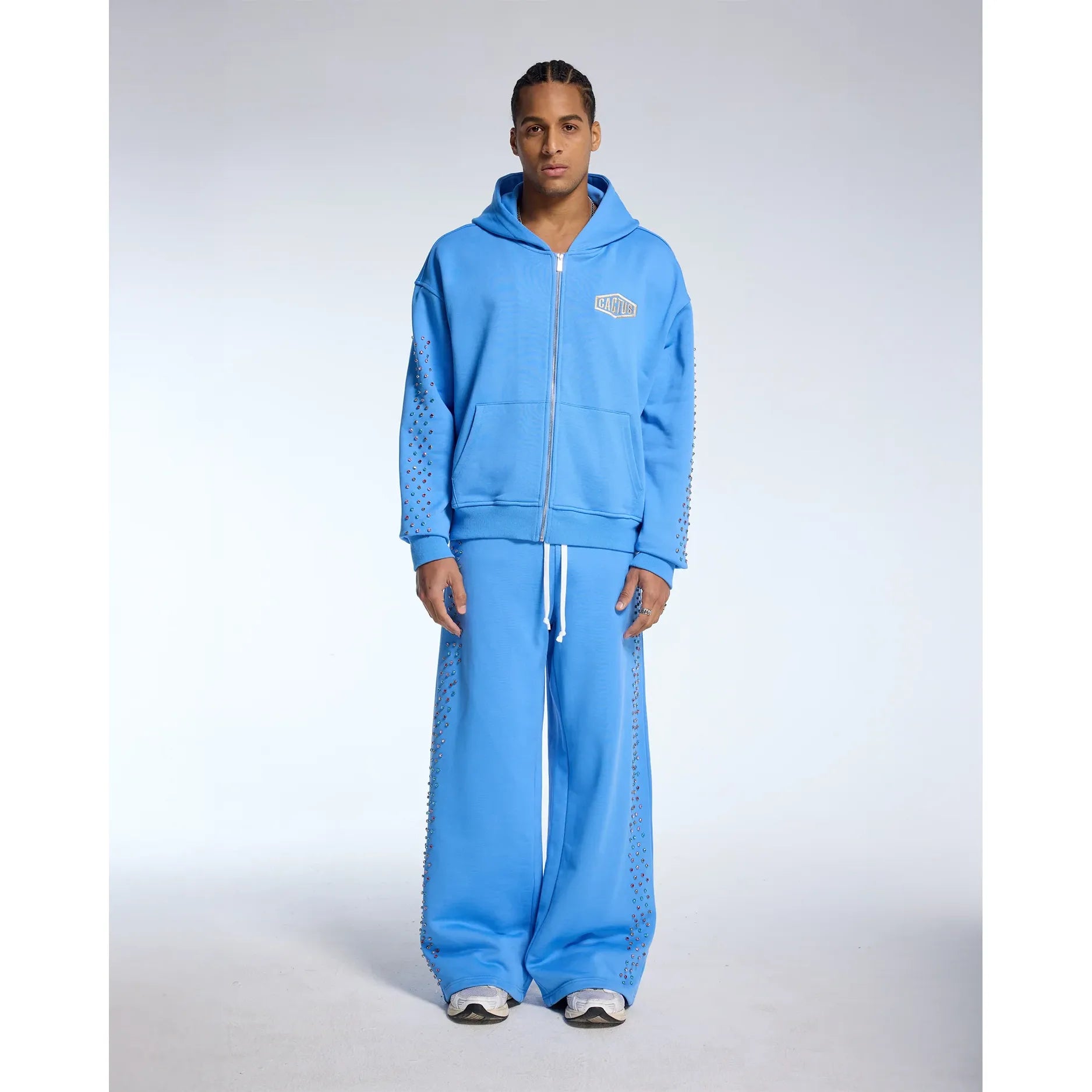 Azva Crystal Cactus Zip-Up Hoodie Baby Blue