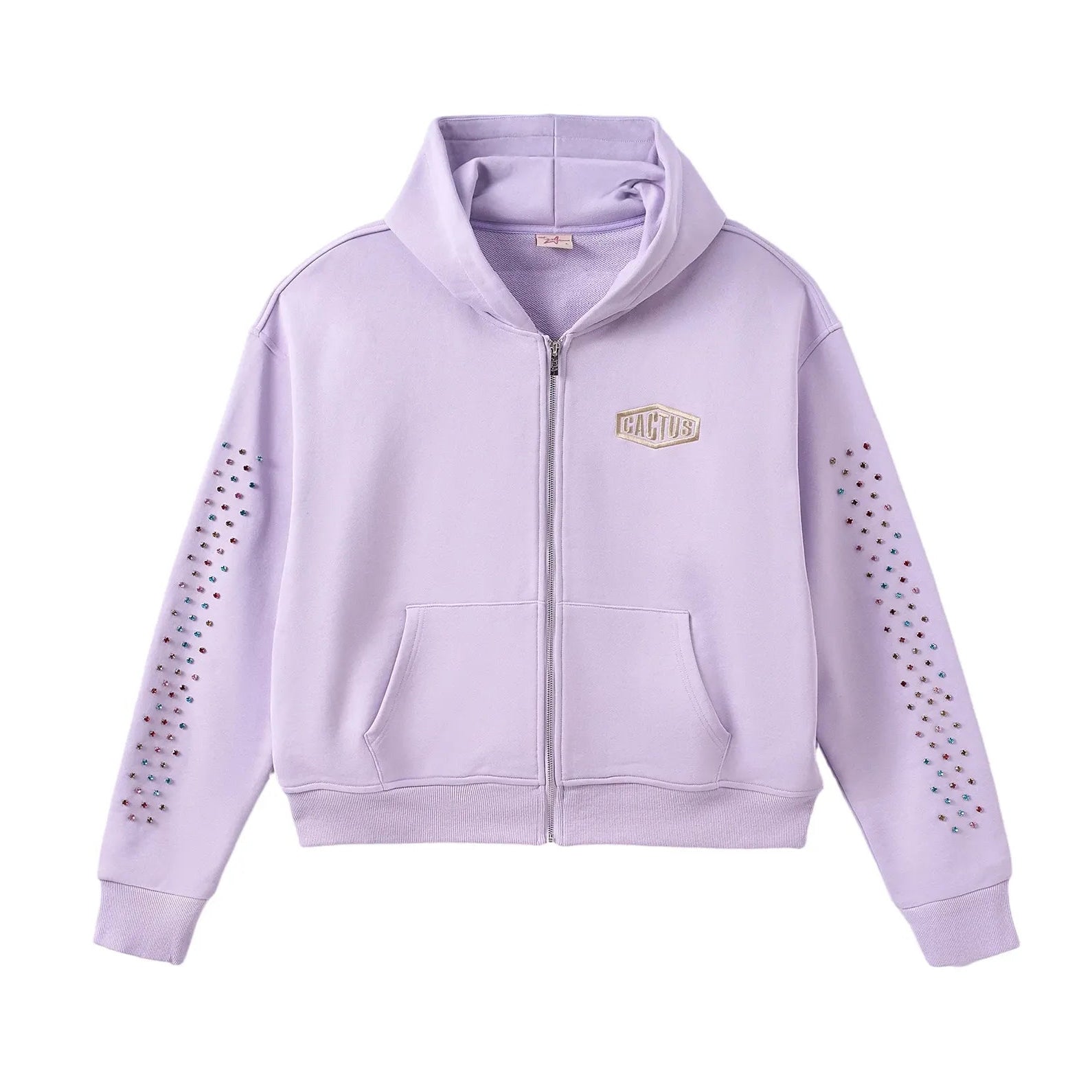 Azva Crystal Cactus Zip Up Hoodie Lavender