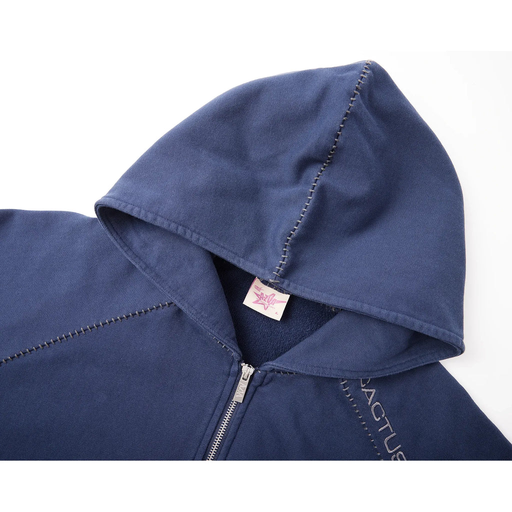 Azva BLANKET STITCH ZIP UP HOODIE Navy