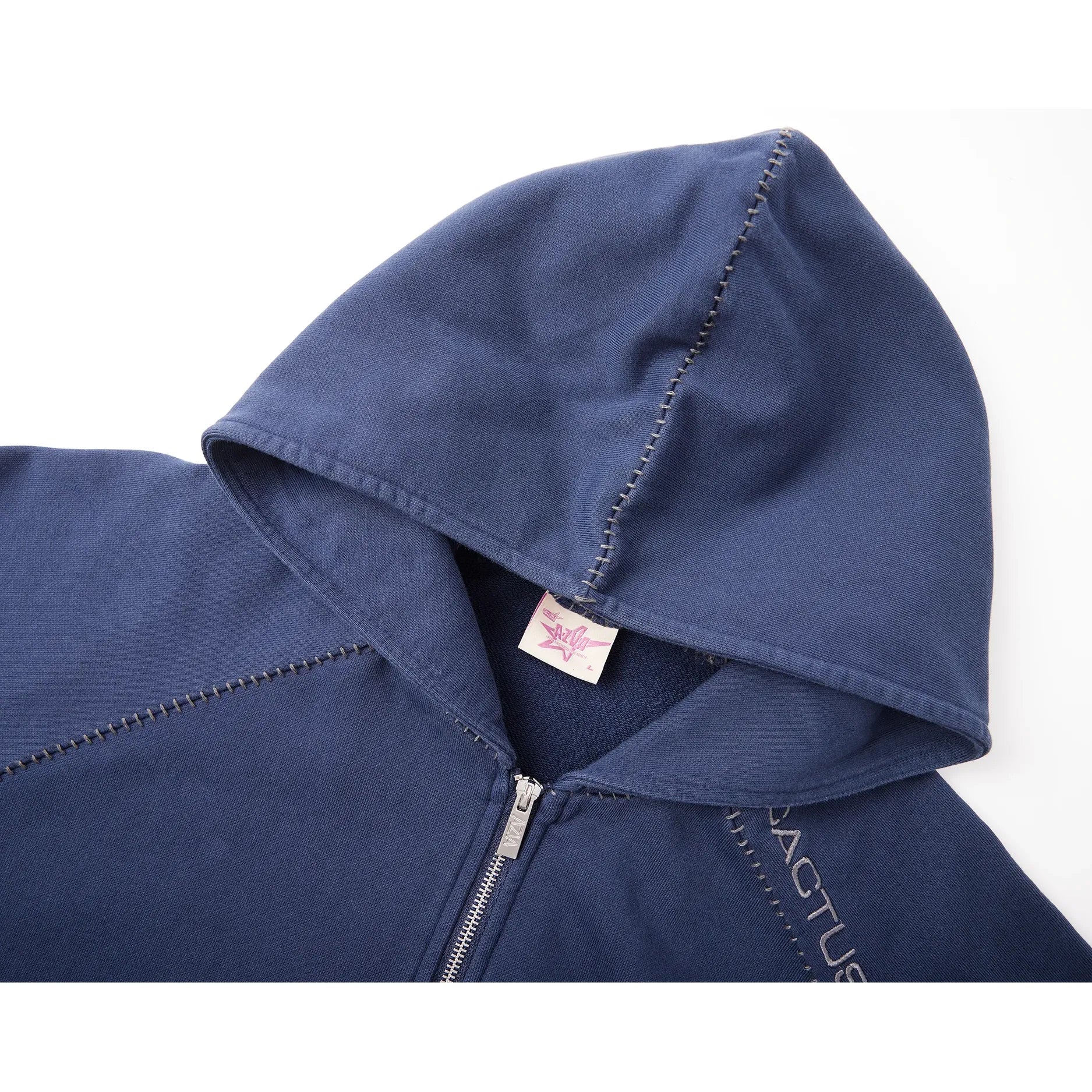 Azva BLANKET STITCH ZIP UP HOODIE Navy