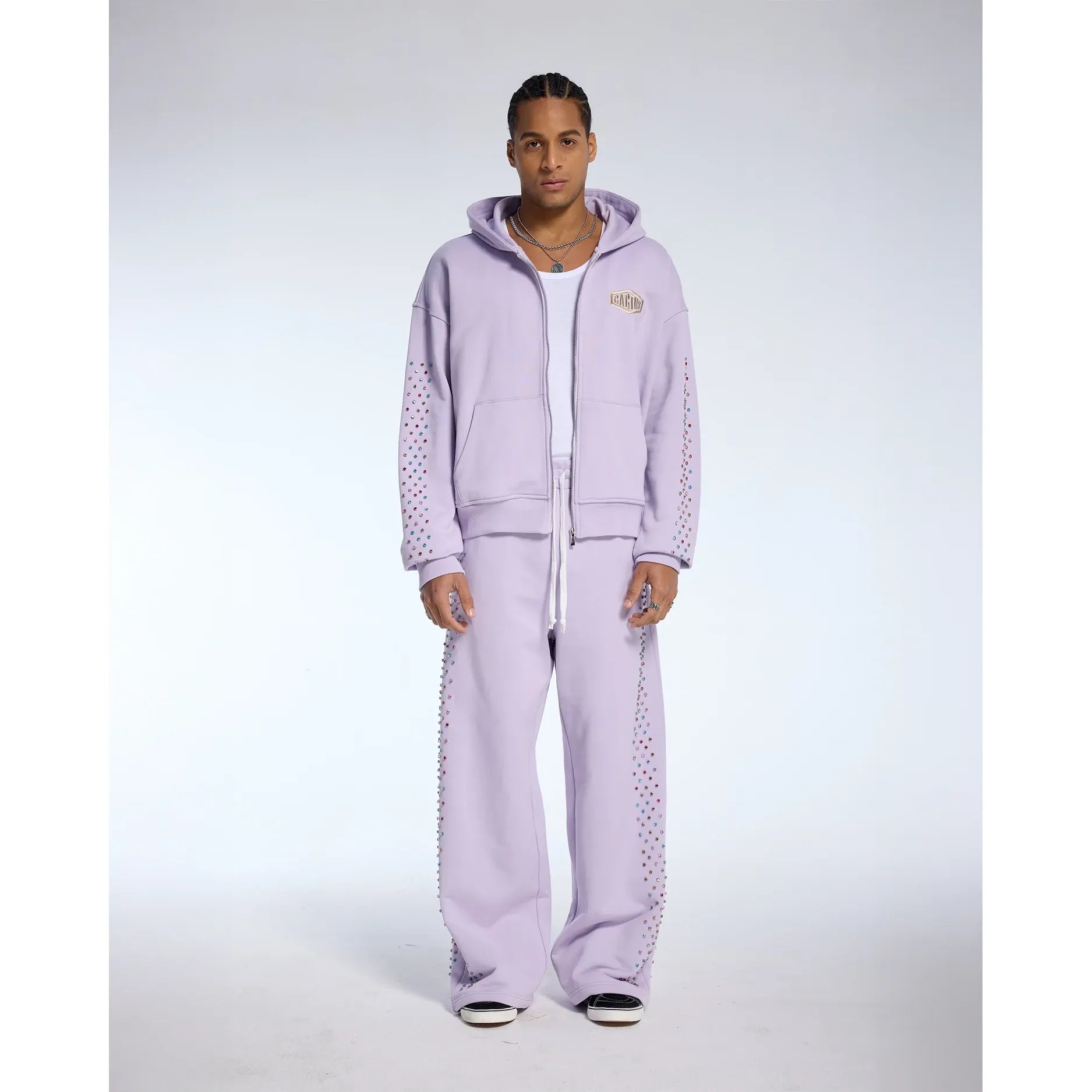 Azva Crystal Cactus Zip Up Hoodie Lavender