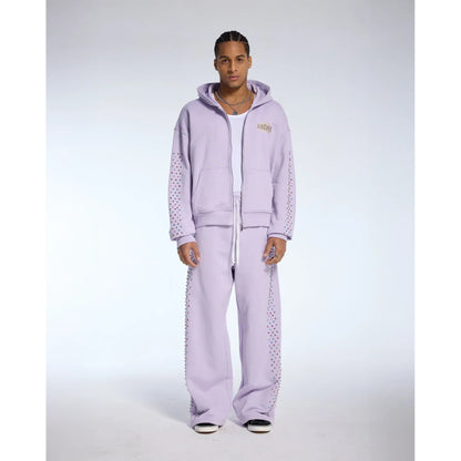 Azva Crystal Cactus Zip Up Hoodie Lavender