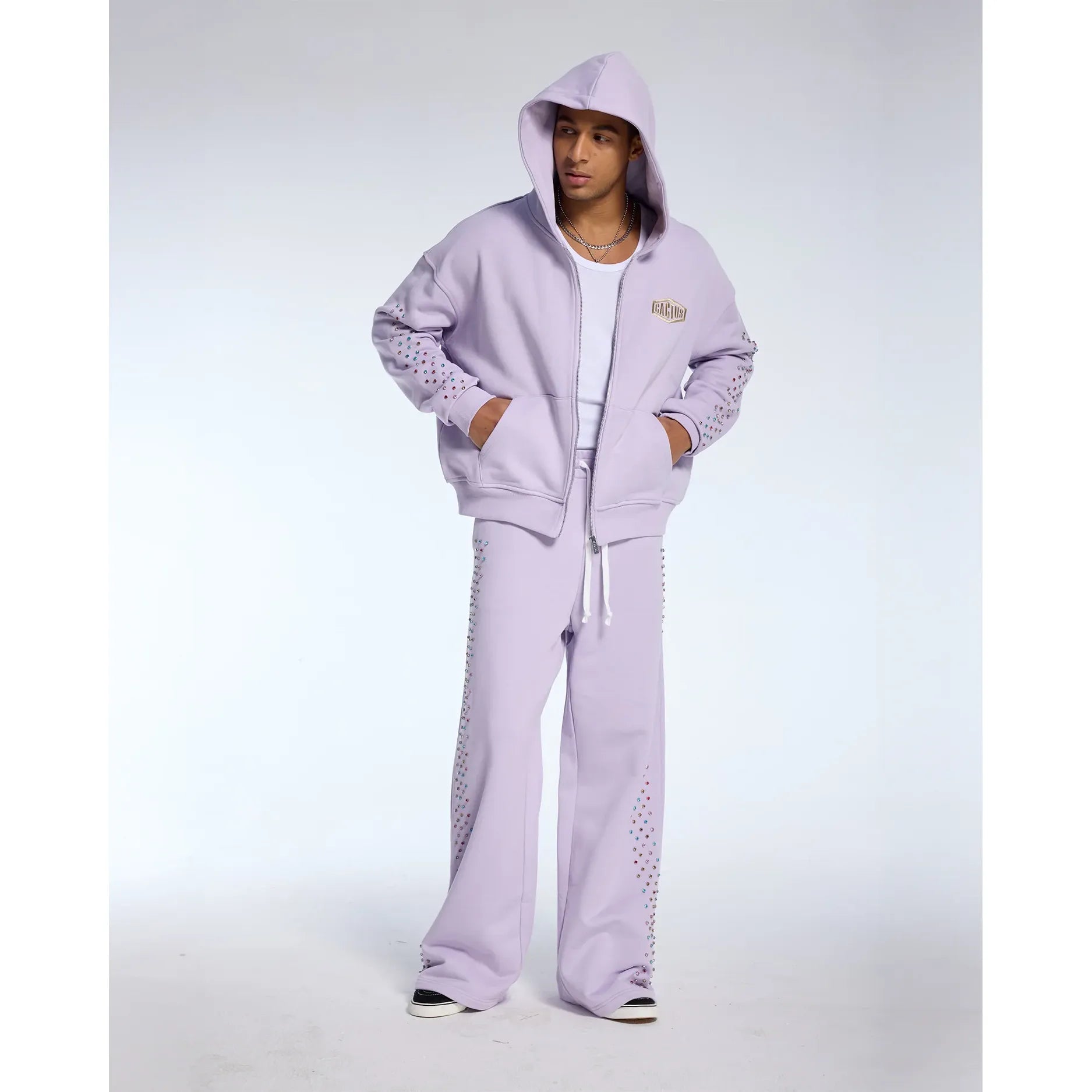Azva Crystal Cactus Zip Up Hoodie Lavender