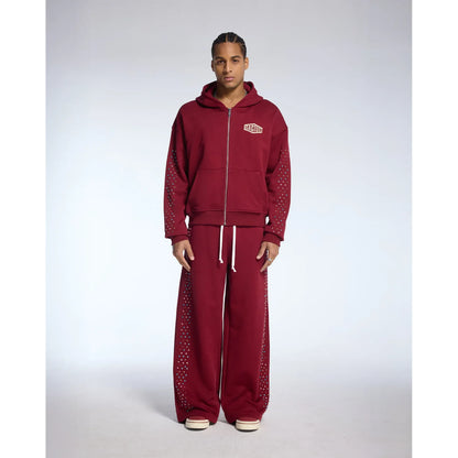 Azva Crystal Cactus Zip-Up Hoodie Maroon