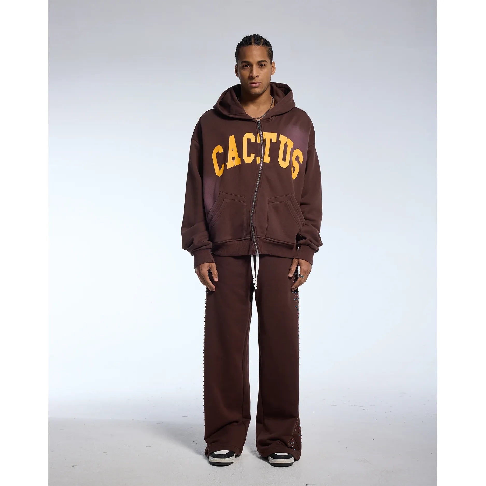 Azva Crooked Cactus Zip Hoodie Brown