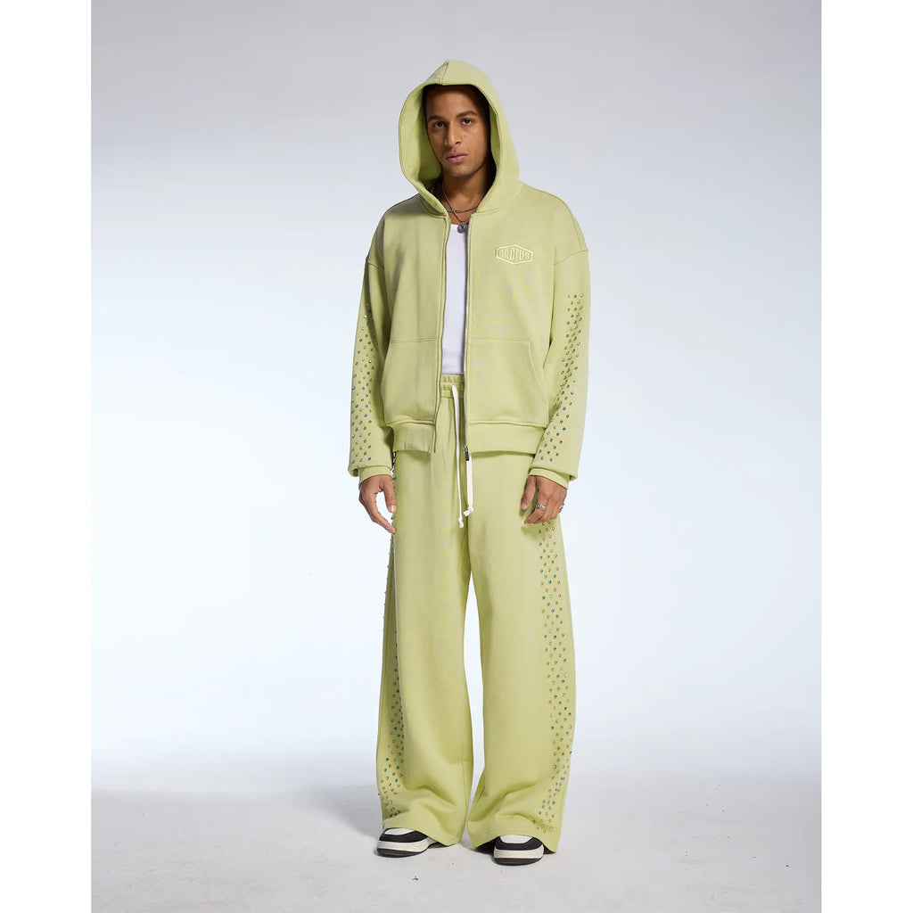 Azva Crystal Cactus Zip-Up Hoodie Sage