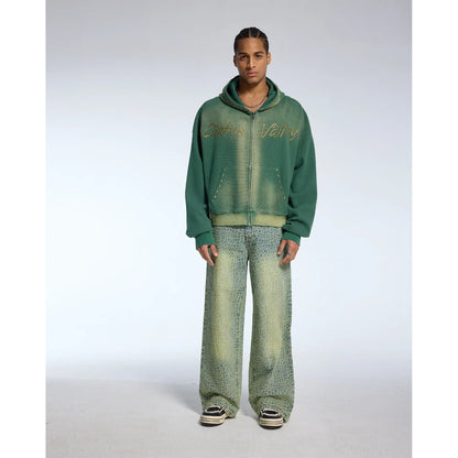 Azva Studded Bolt Hoodie Green