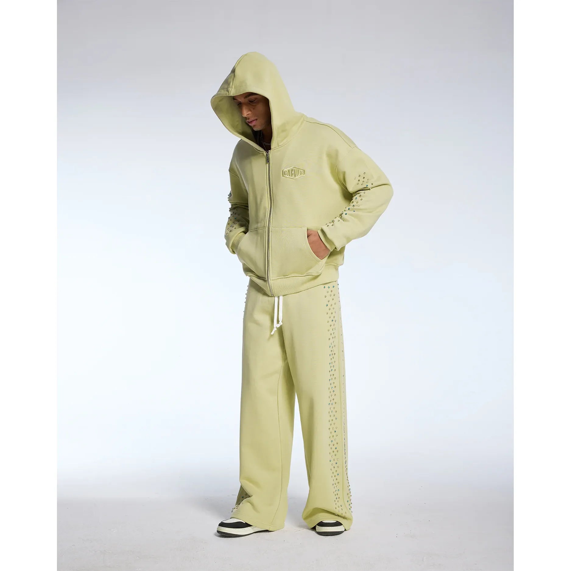 Azva Crystal Cactus Zip-Up Hoodie Sage