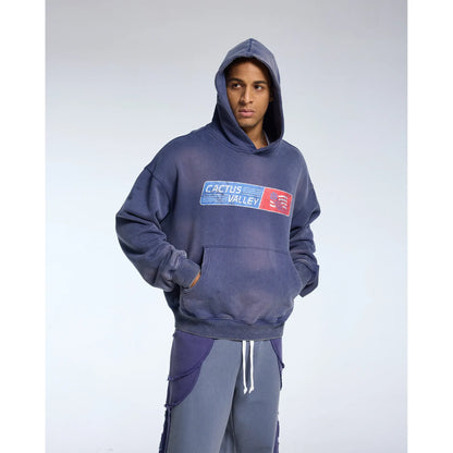 Azva Pit Stop Hoodie Navy Blue Washed