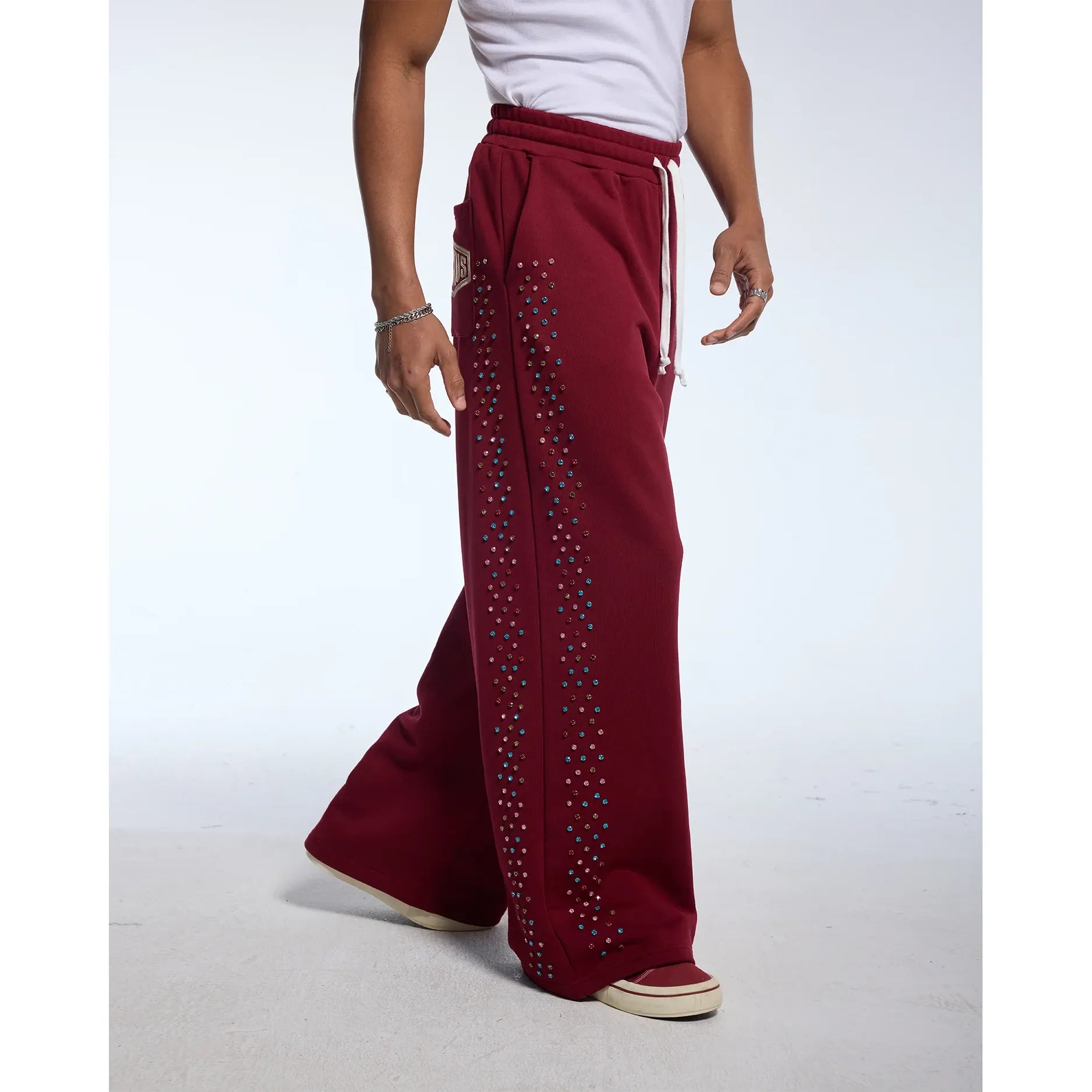 Azva Crystal Cactus Sweatpants Maroon