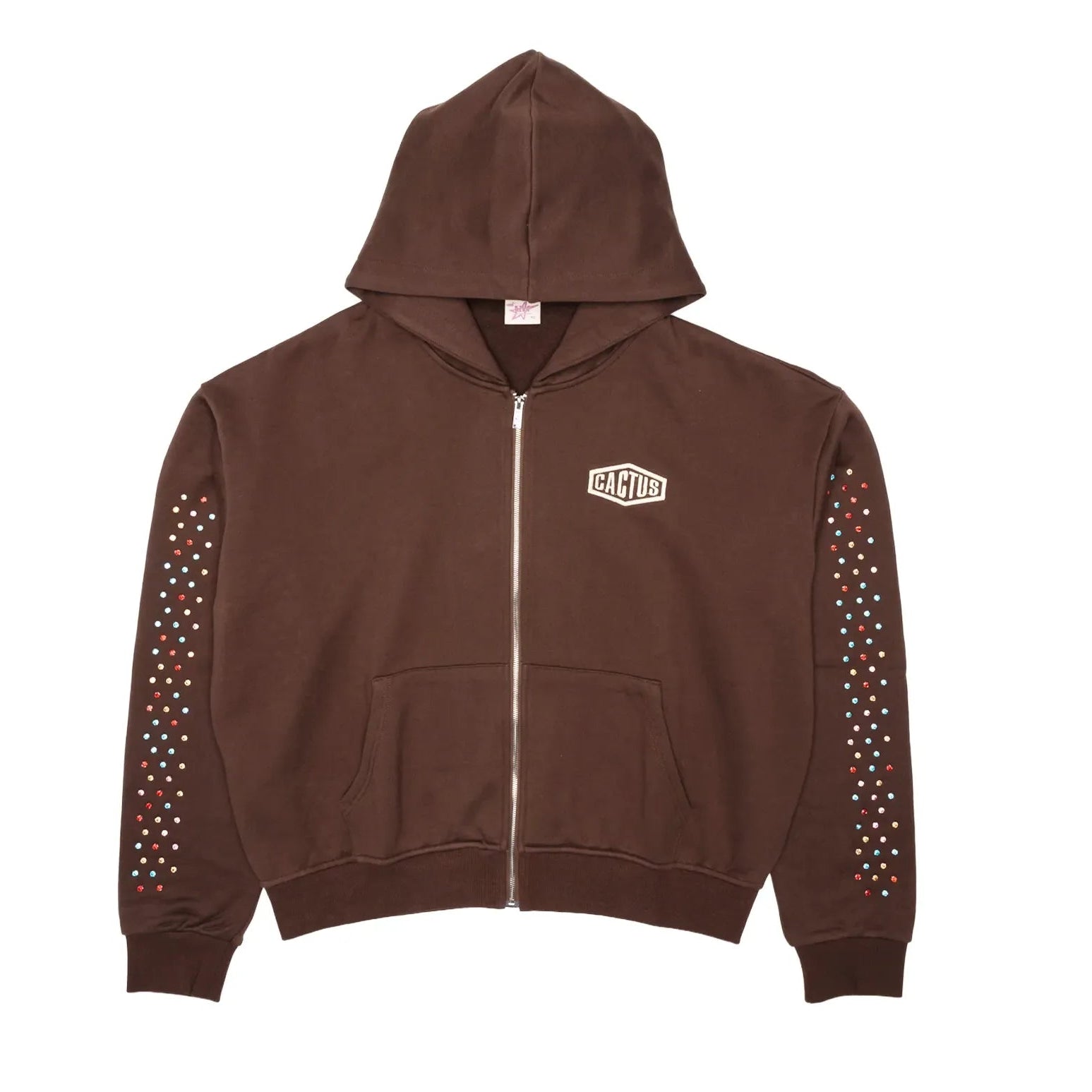 CRYSTAL CACTUS ZIP HOODIE - BROWN