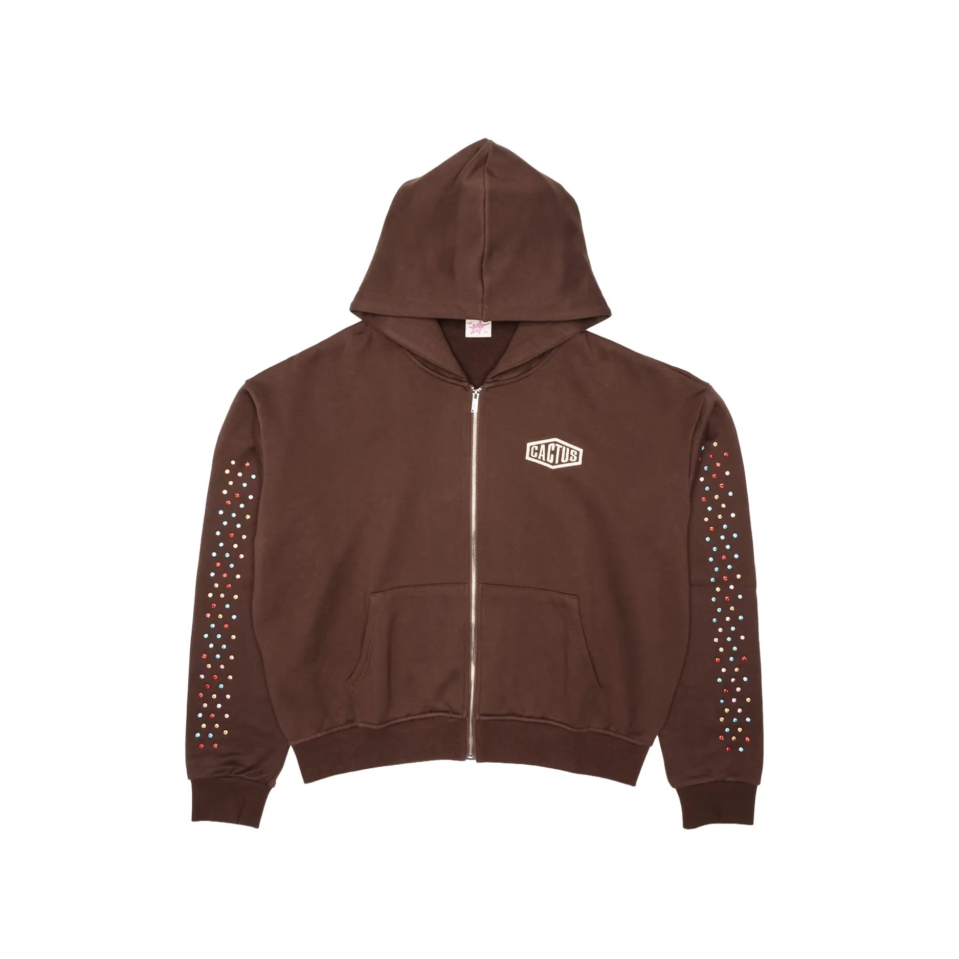 CRYSTAL CACTUS ZIP HOODIE - BROWN