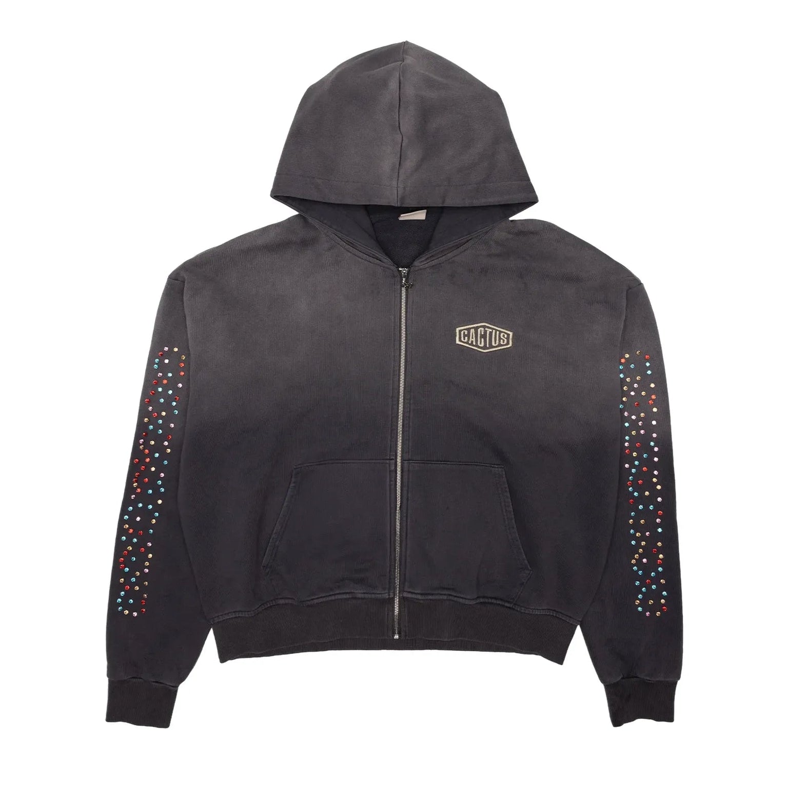 CRYSTAL CACTUS ZIP HOODIE - VINTAGE BLACK