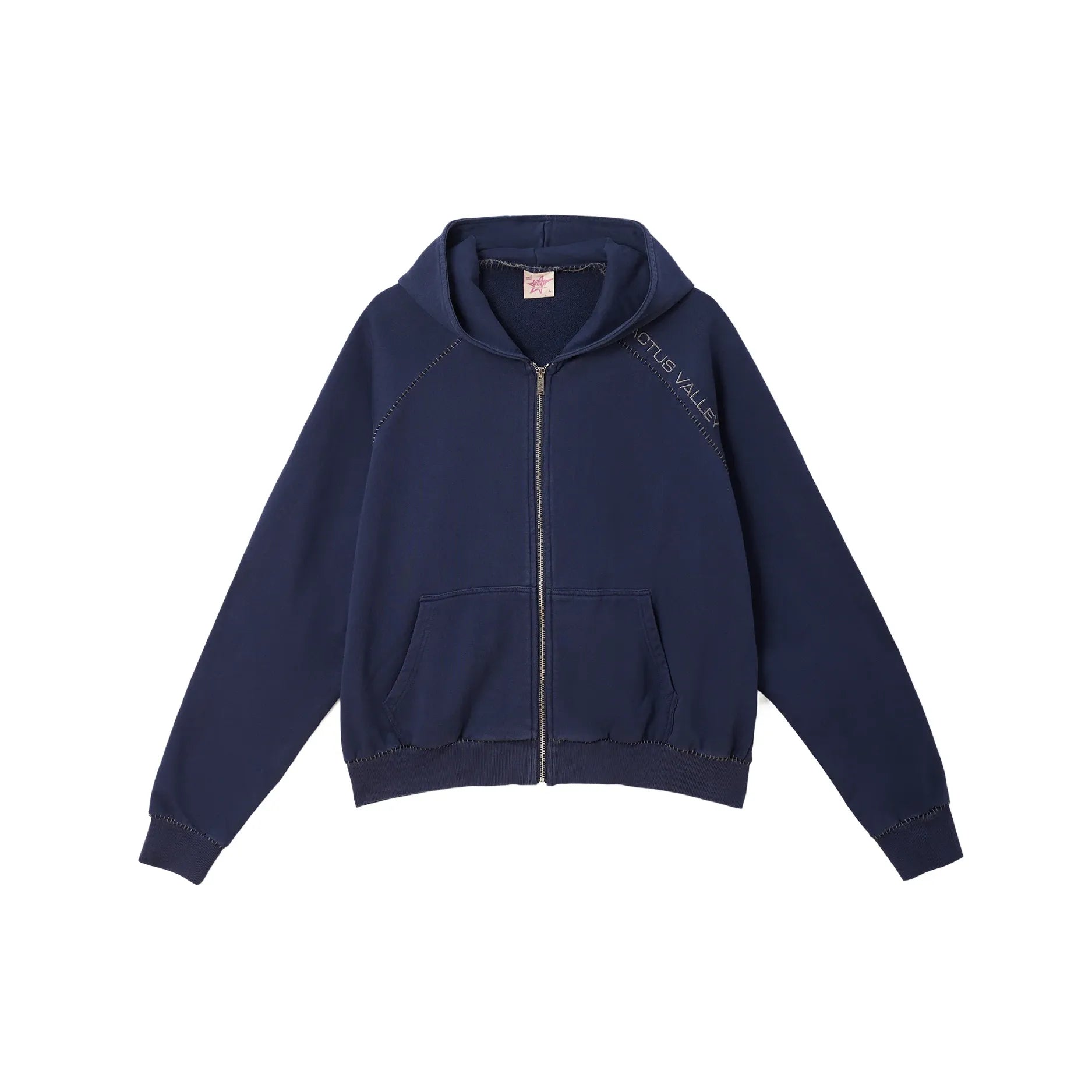 Azva BLANKET STITCH ZIP UP HOODIE Navy