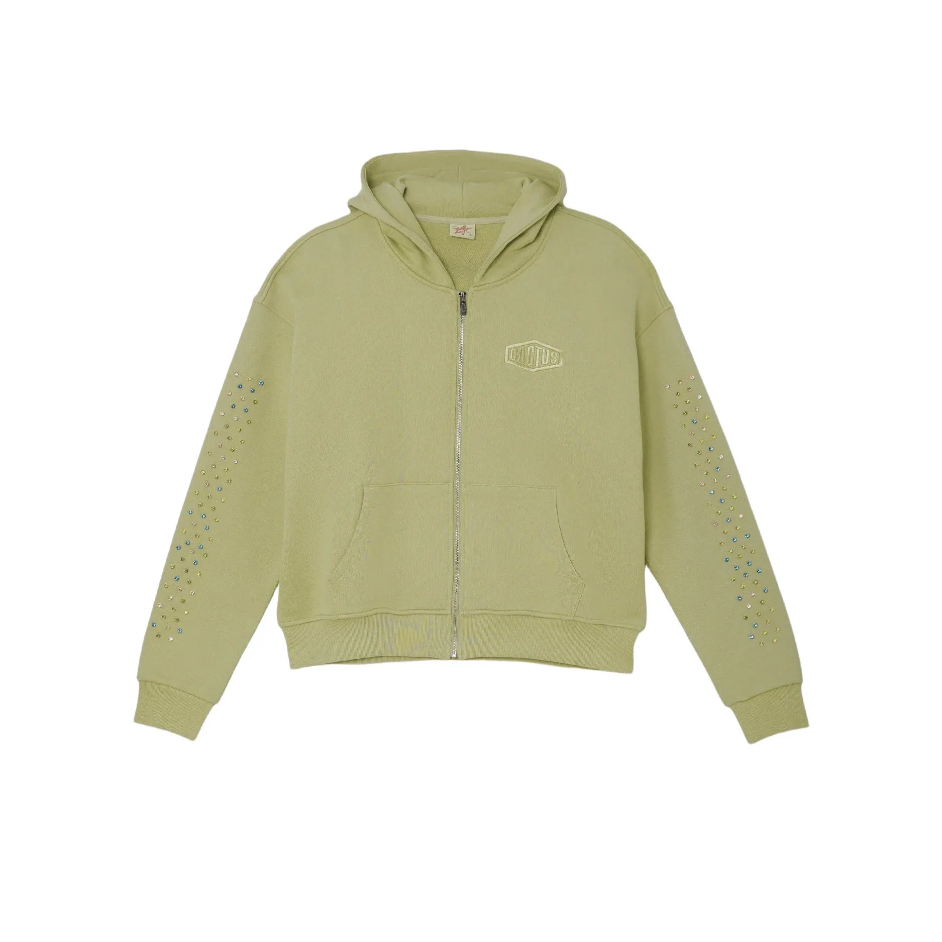 Azva Crystal Cactus Zip-Up Hoodie Sage