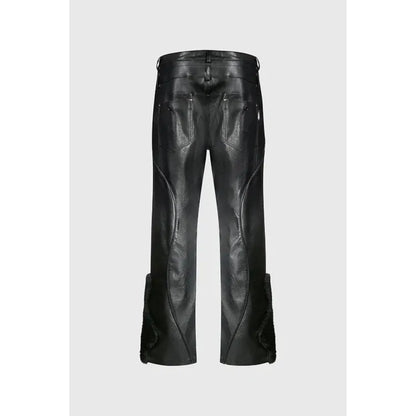 Faux Fur Vegan Leather Double Jeans Black