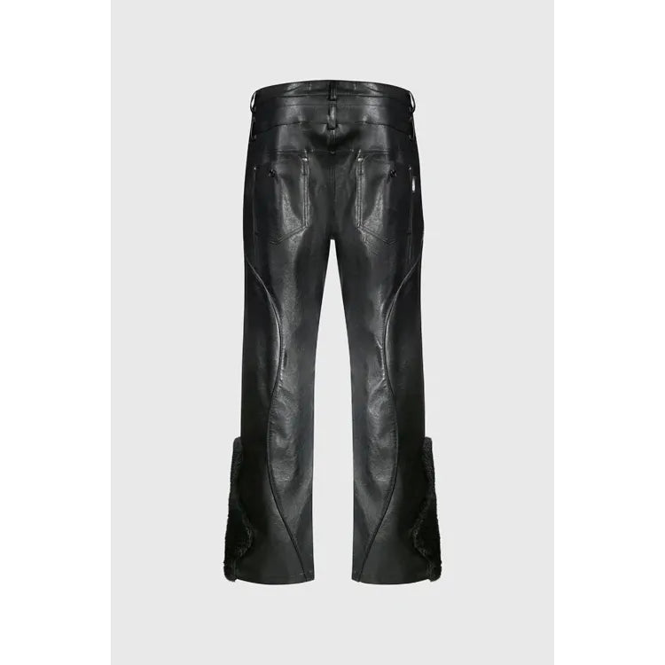 Faux Fur Vegan Leather Double Jeans Black