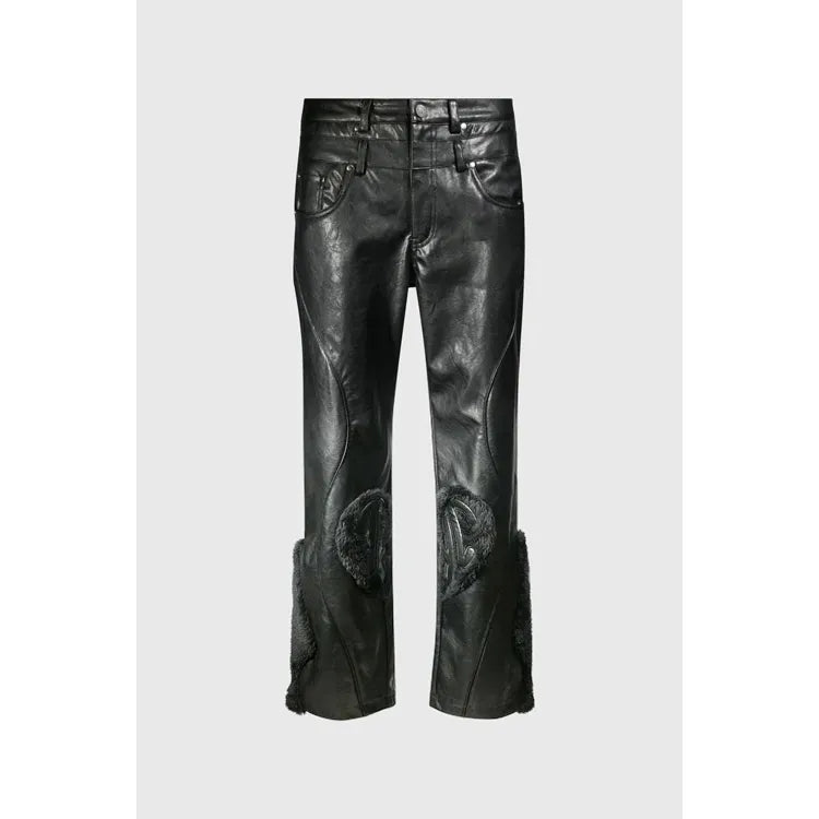 Faux Fur Vegan Leather Double Jeans Black
