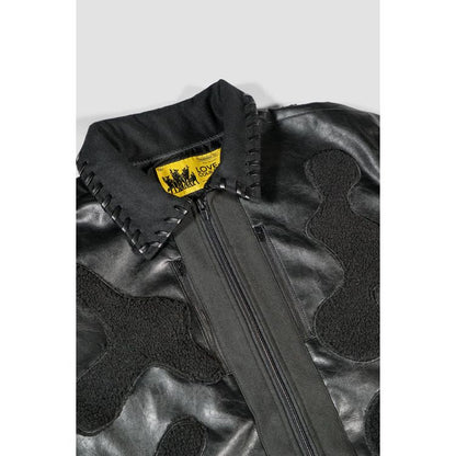 Faux Fur Vegan Leather Camouflage Jacket Black