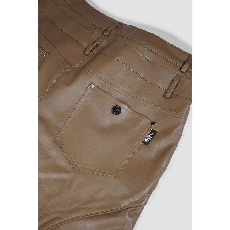 Faux Fur Vegan Leather Double Jeans Brown