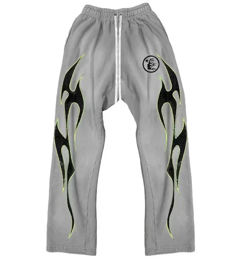 Hellstar Flame Flare Sweatpants Grey Green