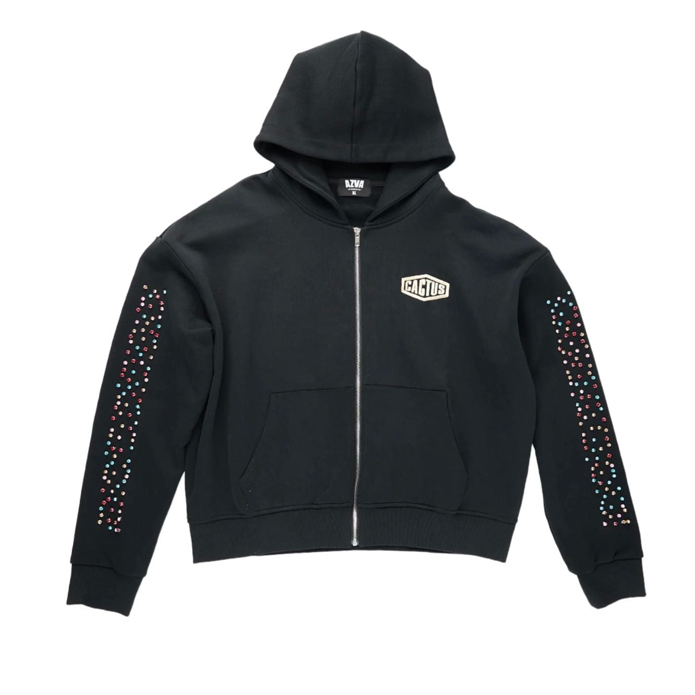 Azva Crystal Cactus Zip Hoodie - Black