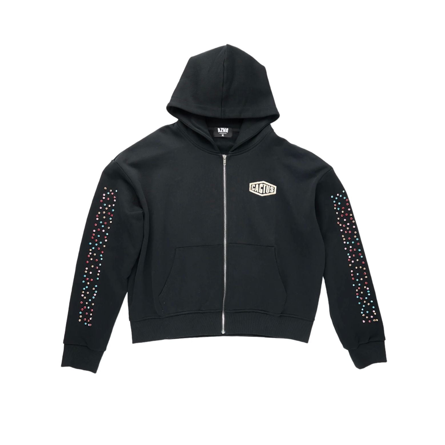 Azva Crystal Cactus Zip Hoodie - Black