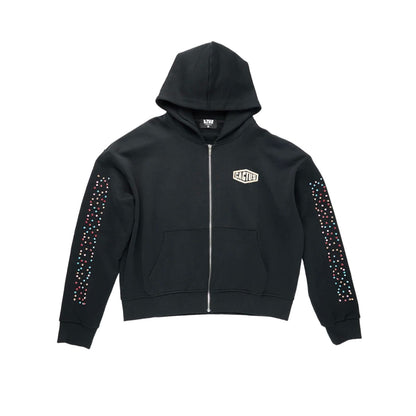 Azva Crystal Cactus Zip Hoodie - Black