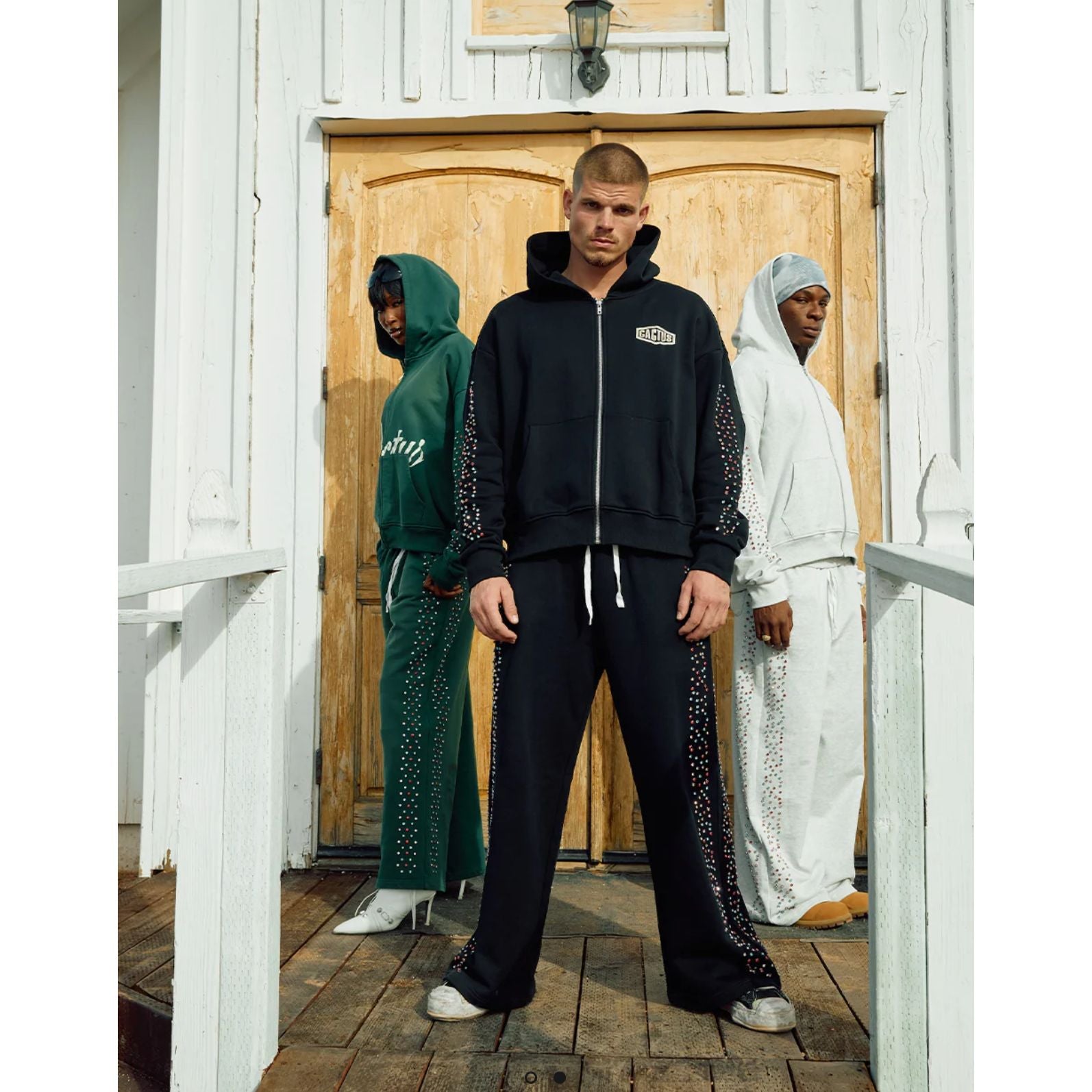 Azva Crystal Cactus Zip Hoodie - Black