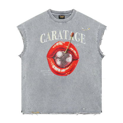 Caratage Night Club' Premium Cotton Sleeveless T-Shirt Grey