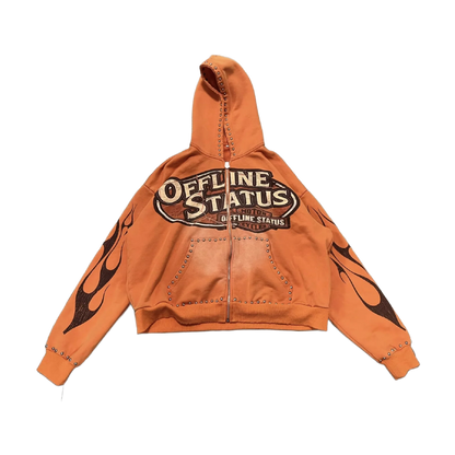 Offline Status Zip Up Hoodie Orange