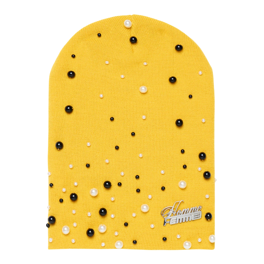 Homme Femme Pearl Beanie Yellow