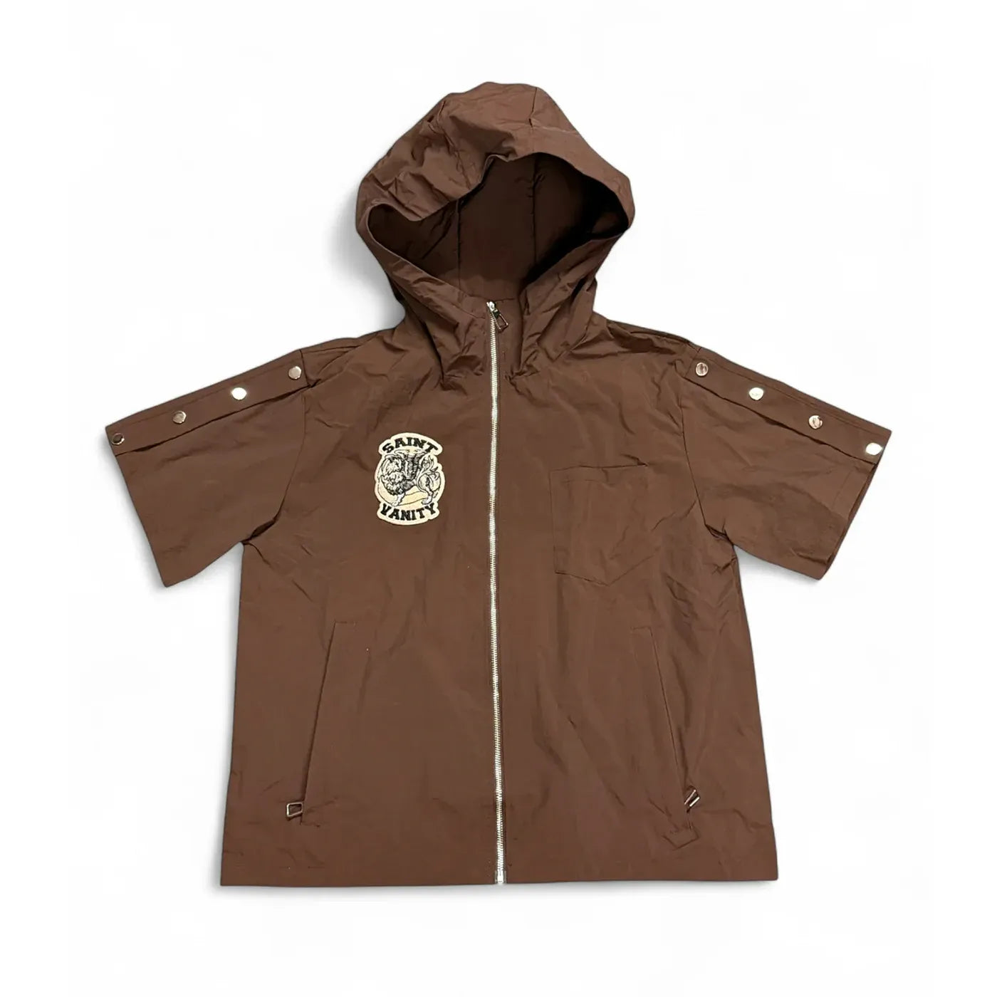 Saint Vanity Brown Nylon Hooded Zip up Hoodie