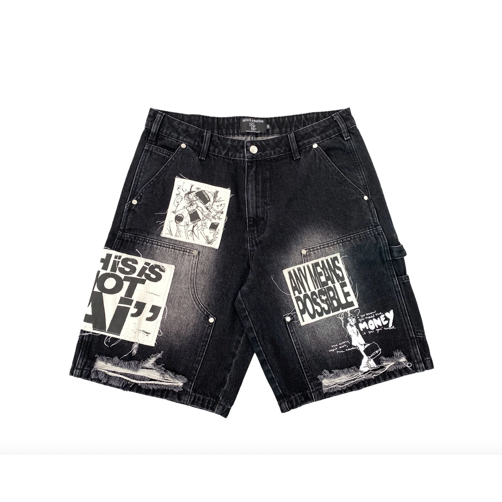 Mixed Emotion Black “AI” Denim Shorts
